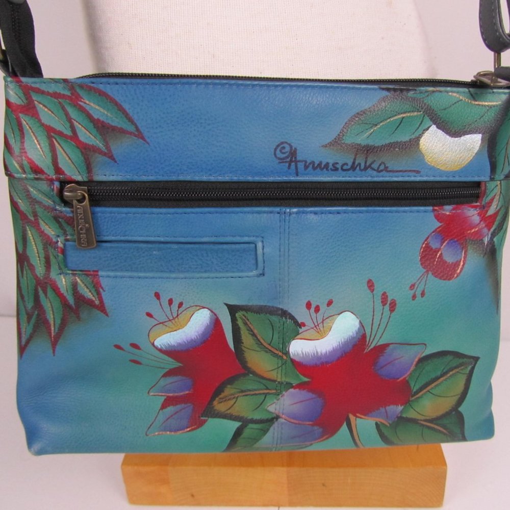 Anuschka Hand Painted Leather  Crossbody Bag Purse - Picture 5 of 15